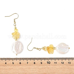 Natural Citrine/Natural Amethyst/Natural Rose Quartz/Natural Amazonite Chip & Natural Keshi Pearl Dangle Earrings&nbsp;EJEW-JE07445