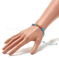 Flat Round Evil Eye Lampwork Braided Bead Bracelet&nbsp;BJEW-JB07234-03