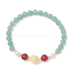 Shell Pearl Bead & Natural Green Aventurine & Yellow Jade & Carnelian Beaded Stretch Bracelets for Women&nbsp;BJEW-JB11938-01