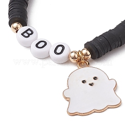 2Pcs 2 Colors Ghost & Spider Web Alloy Enamel Charm Bracelet Sets&nbsp;BJEW-JB10885