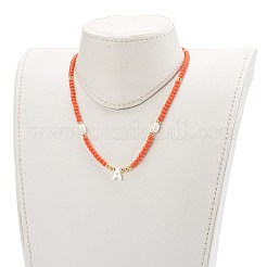 Natural Shell Initial Pendant Necklaces&nbsp;NJEW-JN03405