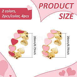 4Pcs 2 Colors Heart Brass Enamel Cuff Rings for Women&nbsp;RJEW-HY0001-30