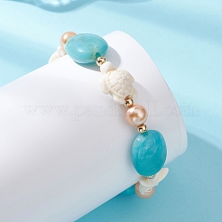 Synthetic Turquoise & Acrylic & Glass Pearl Beaded Stretch Bracelets for Women&nbsp;BJEW-JB13784