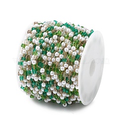 Cube & Round Glass & ABS Imitation Pearl Beaded Chains&nbsp;CHS-P016-43G-02