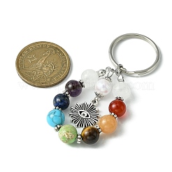 7 Chakra Gemstone Bead Pendant Keychain with Tibetan Style Alloy Charm&nbsp;KEYC-JKC00539-01