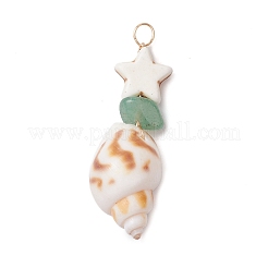 3Pcs 3 Styles Dyed Synthetic Turquoise Star & Natural Green Aventurine Chip & Natural Shell Pendants&nbsp;PALLOY-JF03691