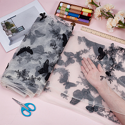 Butterfly Pattern Embroidered Polyester Mesh Fabrics&nbsp;DIY-WH0759-32A