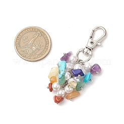 Natural Citrine & Red Jasper & Lapis Lazuli & Amethyst & Synthetic Turquoise & Red Aventurine & Green Aventurine Chips & Shell Pearl Pendant Decorations&nbsp;HJEW-JM02965