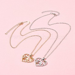 2Pcs 2 Colors Mom Daughter Hand in Hand Family Heart Alloy Pendant Necklaces&nbsp;NJEW-FS0001-10A
