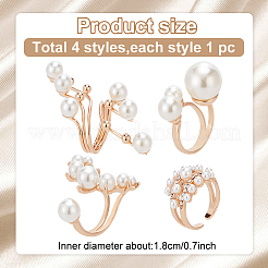 4Pcs 4 Styles Plastic Imitation Pearl Beaded Open Cuff Ring&nbsp;RJEW-AN0001-18