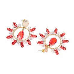 Teardrop Brass Glass Dangle Stud Earrings&nbsp;EJEW-MZ00388-02