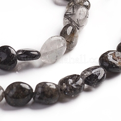 Natural Tourmalinated Quartz/Black Rutilated Quartz Beads Strands&nbsp;G-D0002-B26