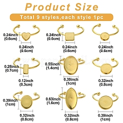 9Pcs 9 Styles Ion Plating(IP) 304 Stainless Steel Open Cuff Ring Components&nbsp;STAS-YW0003-18G
