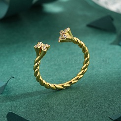 Brass Micro Pave Cubic Zirconia Cuff Rings for Women&nbsp;FS-WG235E9-01