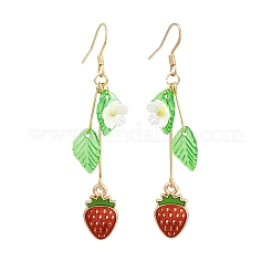 Strawberry Alloy Enamel & Acrylic Leaf Dangle Earrings&nbsp;EJEW-JE06625