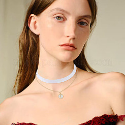 Alloy Enamel Letter Pendant Single Face White Velvet Ribbon & Brass Chain Double Layered Choker Necklaces&nbsp;NJEW-TAC0035