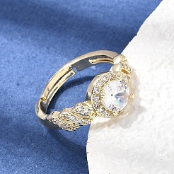 Brass Micro Pave Clear Cubic Zirconia Cuff Open Rings&nbsp;CU-CBA5C10-17G