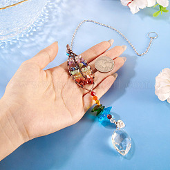 1Pc Wire Wrapped Alloy & Natural Mixed Stone Chips Tree of Life Hanging Suncatchers&nbsp;HJEW-TA0001-45C