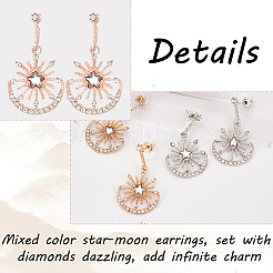 3 Pairs 3 Colors Crystal Rhinestone Sun with Moon Dangle Stud Earrings&nbsp;EJEW-AN0001-72