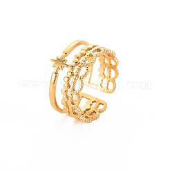 Ion Plating(IP) 304 Stainless Steel Star Open Cuff Ring for Women&nbsp;X-RJEW-S405-151G