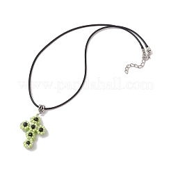 Glass Seed Beads & Synthetic Blue Goldstone Beaded Cross Pendant Necklaces&nbsp;NJEW-MZ00103-01