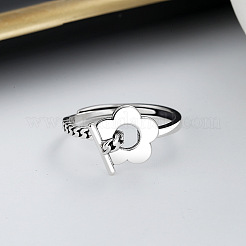 Flower Rhodium Plated 925 Sterling Silver Adjustable Rings&nbsp;FS-WG7FDEB-01