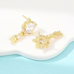 Brass Micro Pave Cubic Zirconia Dangle Stud Earrings&nbsp;EJEW-F405-24G-02