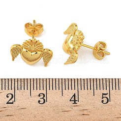 Heart with Wing Brass Stud Earrings&nbsp;EJEW-A145-01G