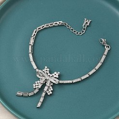 Bowknot Brass Micro Pave Cubic Zirconia Link Chain Bracelets for Women&nbsp;BJEW-A279-01P