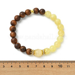 Natural African Padauk Wood & Golden Silk Jade Beaded Stretch Bracelets for Women&nbsp;BJEW-JB14100-01
