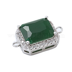 Rack Plating Brass Micro Pave Clear Cubic Zirconia Rectangle Connector Charms&nbsp;KK-A234-028P-01
