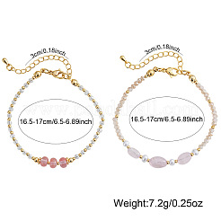 2Pcs Natural Rose Quartz & Glass & Imitation Pearl & Brass Beaded Bracelets for Women&nbsp;JV0360-4
