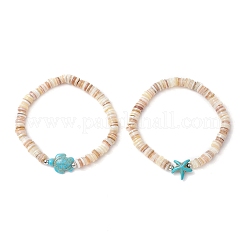 Natural Cultured Freshwater Pearl & Synthetic Turquoise Beads Stretch Bracelets&nbsp;BJEW-JB11876