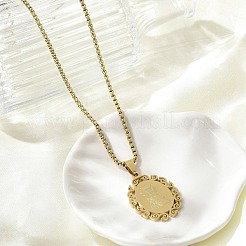 201 Stainless Steel Oval with Virgin Pendant Box Chain Necklaces&nbsp;NJEW-H055-08G