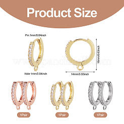 3 Pairs 3 Colors Brass Micro Pave Cubic Zirconia Huggie Hoop Earring Findings&nbsp;KK-TAD0001-37