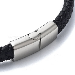 Men's Braided Black PU Leather Cord Bracelets&nbsp;BJEW-K243-59AS
