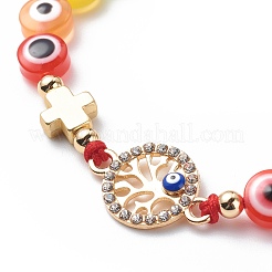 Evil Eye Resin Bead & Eye/Hamsa Hand/Flat Round Alloy Rhinestone Braided Beaded Bracelets for Girl Women&nbsp;BJEW-JB08742