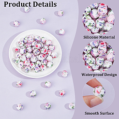 60Pcs Round with Pattern Food Grade Eco-Friendly Silicone Focal Beads&nbsp;SIL-PA0001-34E