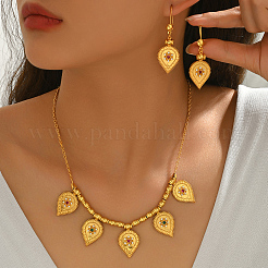 Bohemian Brass Micro Pave Cubic Zirconia Teardrop Charm Necklace & Earrings Sets for Women&nbsp;OD4014