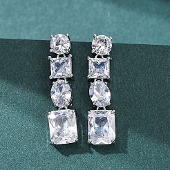 Rectangle Brass Micro Pave Cubic Zirconia Dangle Stud Earrings&nbsp;EJEW-C174-06P