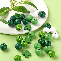 160Pcs 5 Style Irish Theme Painted Natural Wood Beads&nbsp;X1-WOOD-LS0001-48
