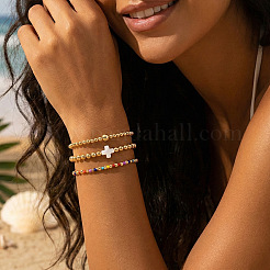 3Pcs 3 Styles Round Brass & Glass Seed Beads Stretch Bracelets&nbsp;WL3329-2