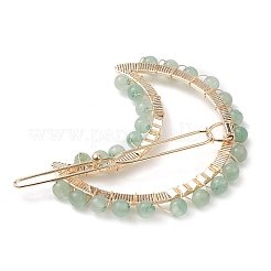 2Pcs Moon & Star Alloy with Natural Green Aventurine Hollow Hair Barrettes&nbsp;PHAR-JH00105-05