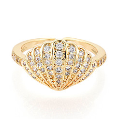 Brass Micro Pave Cubic Zirconia Adjustable Open Cuff Rings for Women&nbsp;RJEW-N051-03G