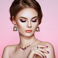3 Pairs 3 Colors Rhinestone Rectangle with Trapezoid Dangle Stud Earrings&nbsp;EJEW-AN0001-03