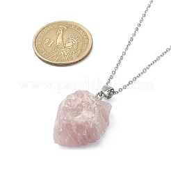 Natural Rose Quartz Nugget Pendant Necklace with 304 Stainless Steel Chains&nbsp;NJEW-JN04385-03