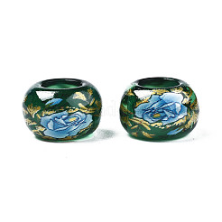 Flower Printed Transparent Acrylic Rondelle Beads&nbsp;TACR-S160-01-C02