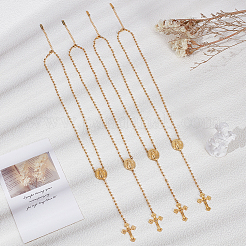 4Pcs Brass Jesus Cross Virgin Pendant Ball Chain Rosary Bead Necklaces&nbsp;NJEW-GO0001-16