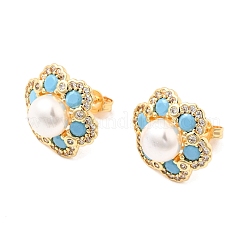 Flower Brass Micro Pave Clear Cubic Zirconia Stud Earrings&nbsp;EJEW-A135-21G