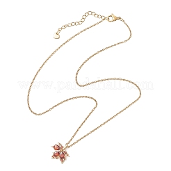 Brass Pave Cubic Zirconia Maple Leaf Pendant 304 Stainless Steel Cable Chain Necklaces for Women&nbsp;NJEW-JN05901-01
